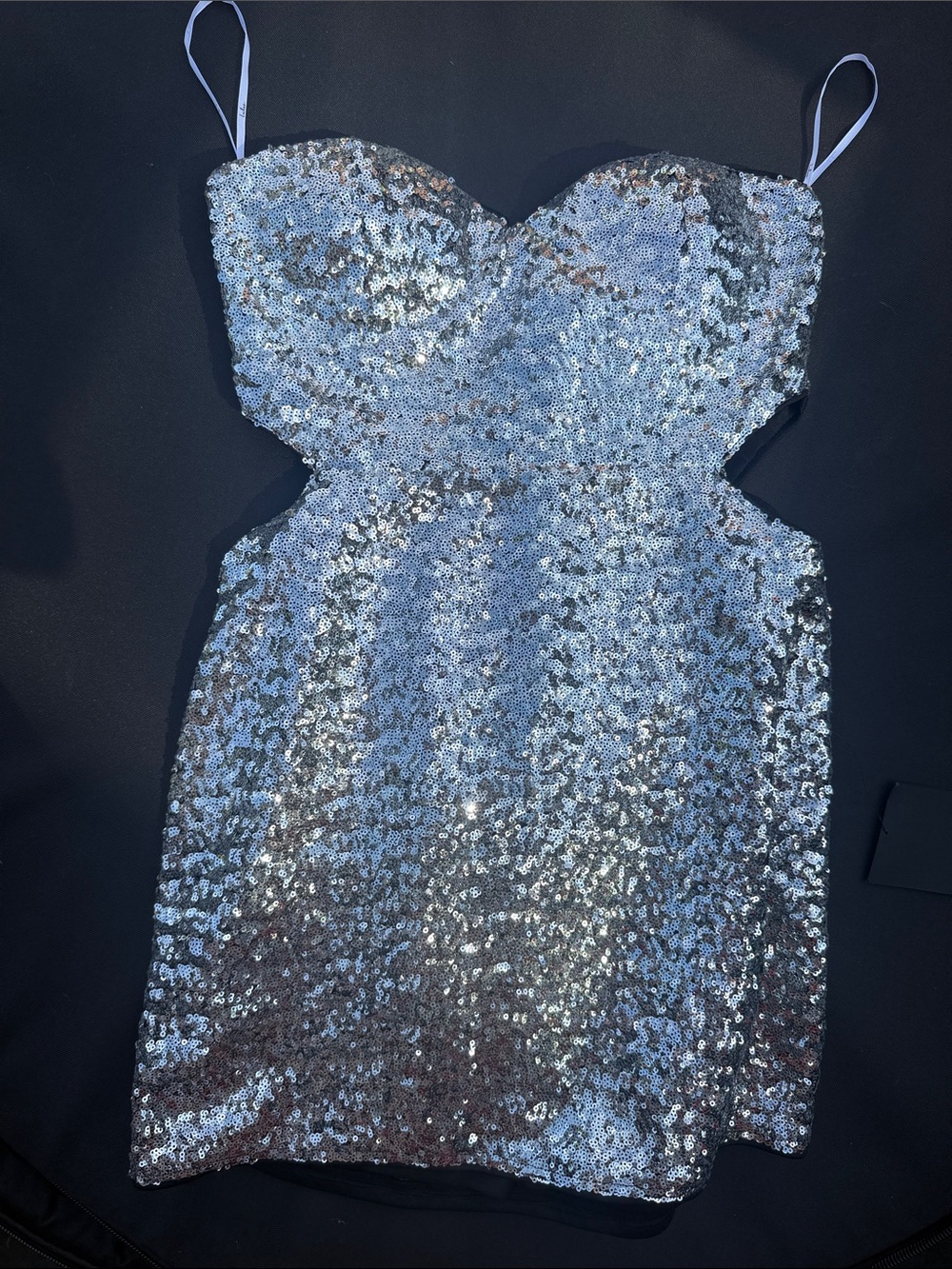 Lulu's Silver Sequin Strapless Mini Dress
